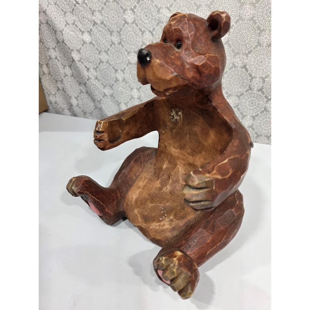 Rustic Hand Carved‎ Wooden Bear Figurine Woodland Animal Toilet Paper Holder - Picture 3 of 11